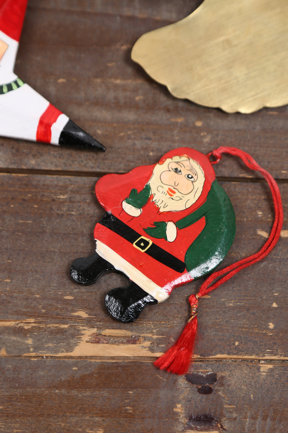 Hand Painted Wooden Santa Ornament