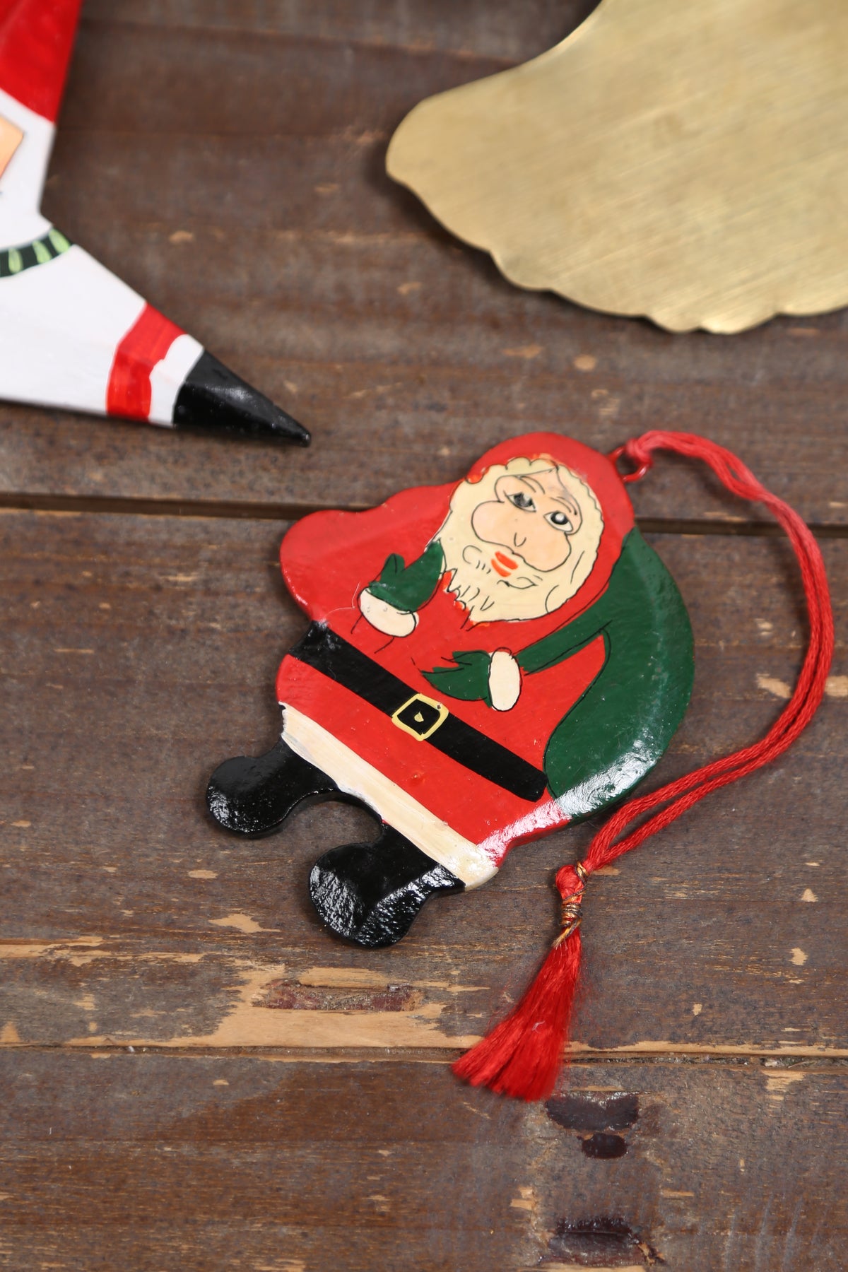 Hand Painted Wooden Santa Ornament