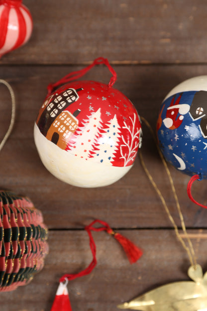Handmade Paper Mache Christmas Baubles - Set Of 2