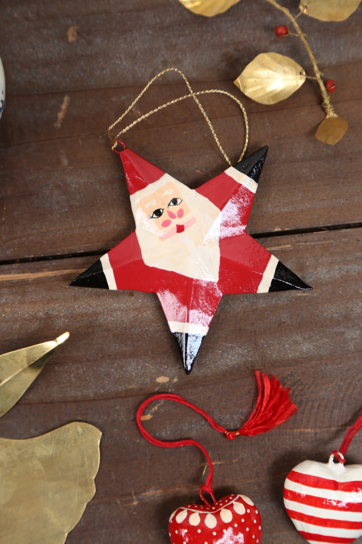 Hand Painted Santa Star Ornament