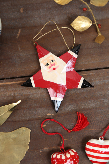 Hand Painted Santa Star Ornament