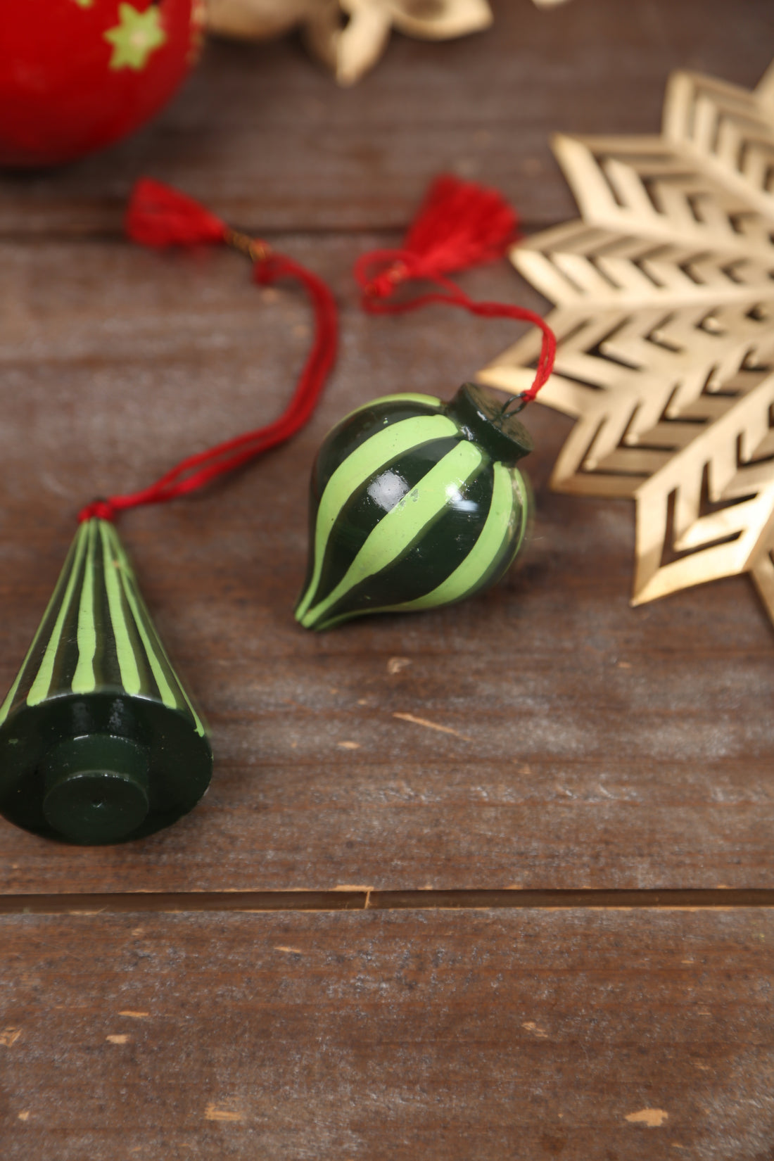 Hand Painted, Wooden Christmas Ornaments - Set Of 2