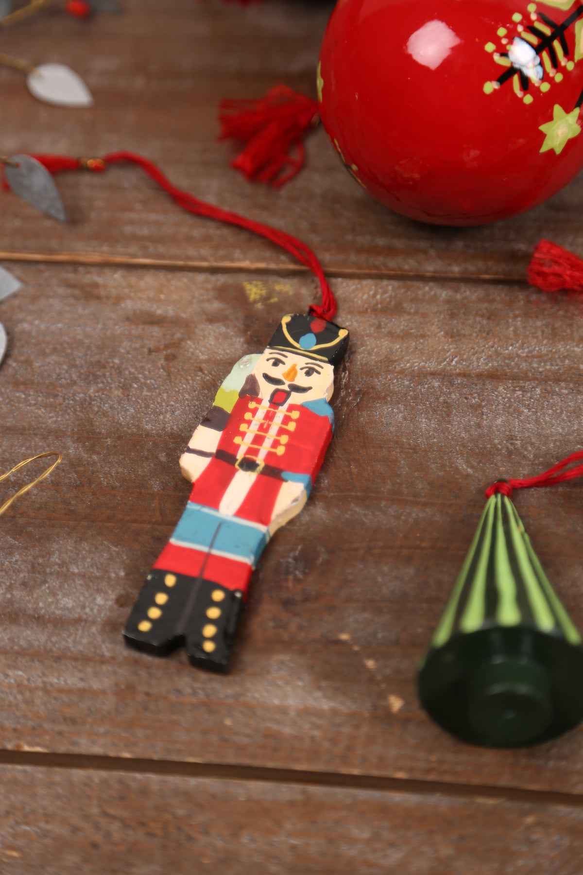 Hand Painted, Wooden Christmas Ornaments - Set Of 2
