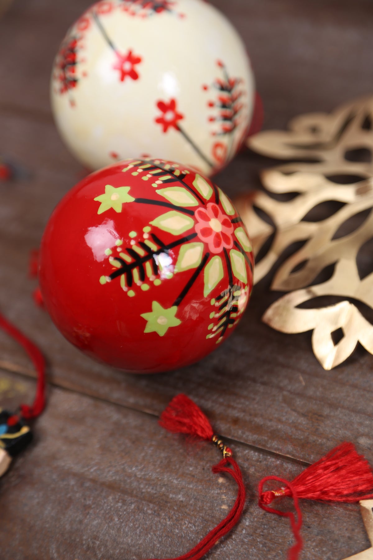 Handmade Paper Mache Christmas Baubles - Set Of 2