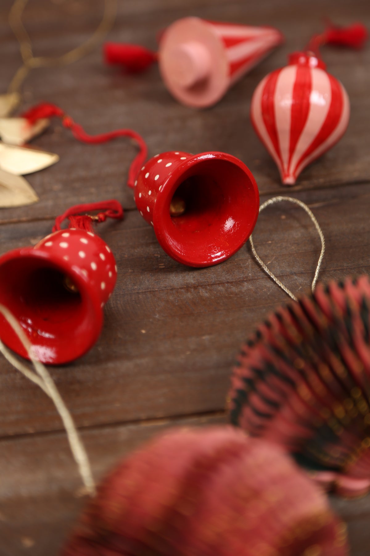 Hand Painted, Wooden Christmas Ornaments - Set Of 2