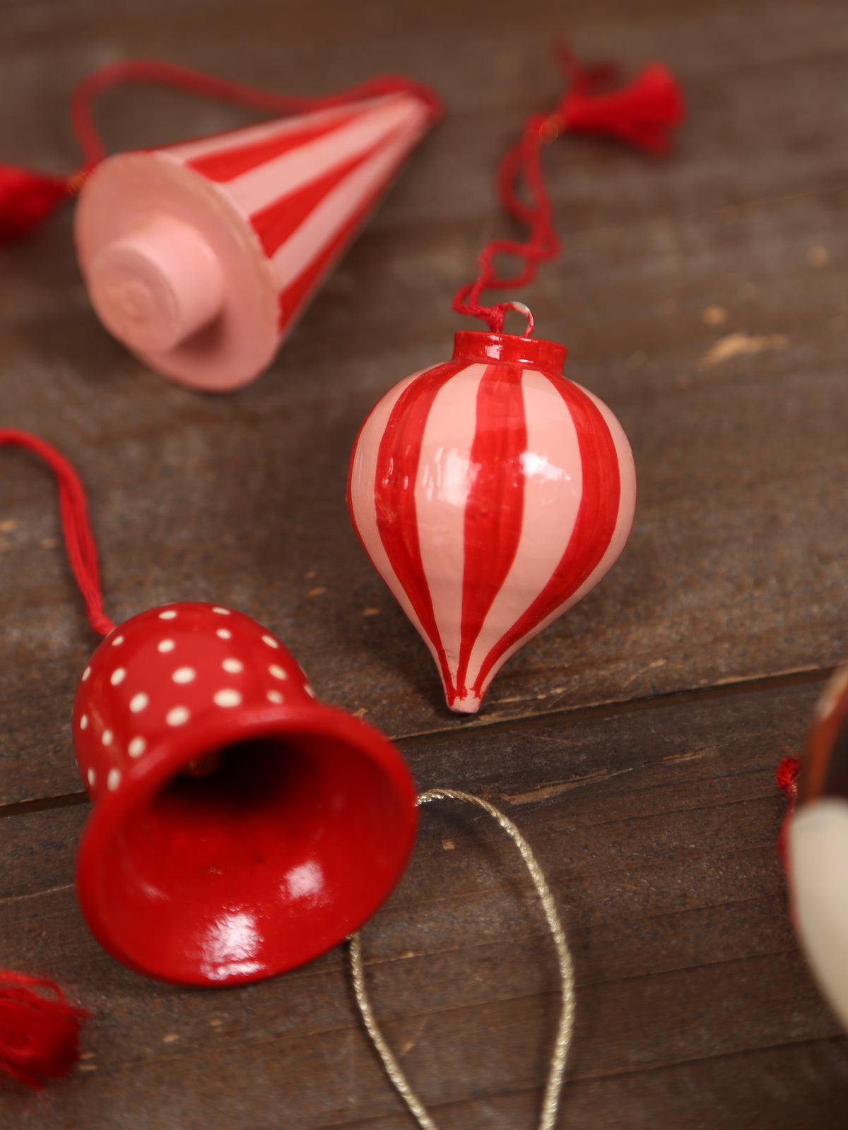 Hand Painted, Wooden Christmas Ornaments - Set Of 2