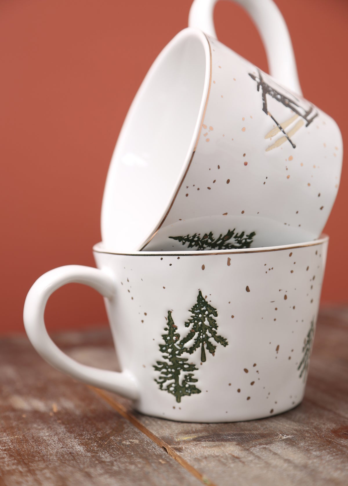 Skiing Motif Stoneware Mug - Set of 2