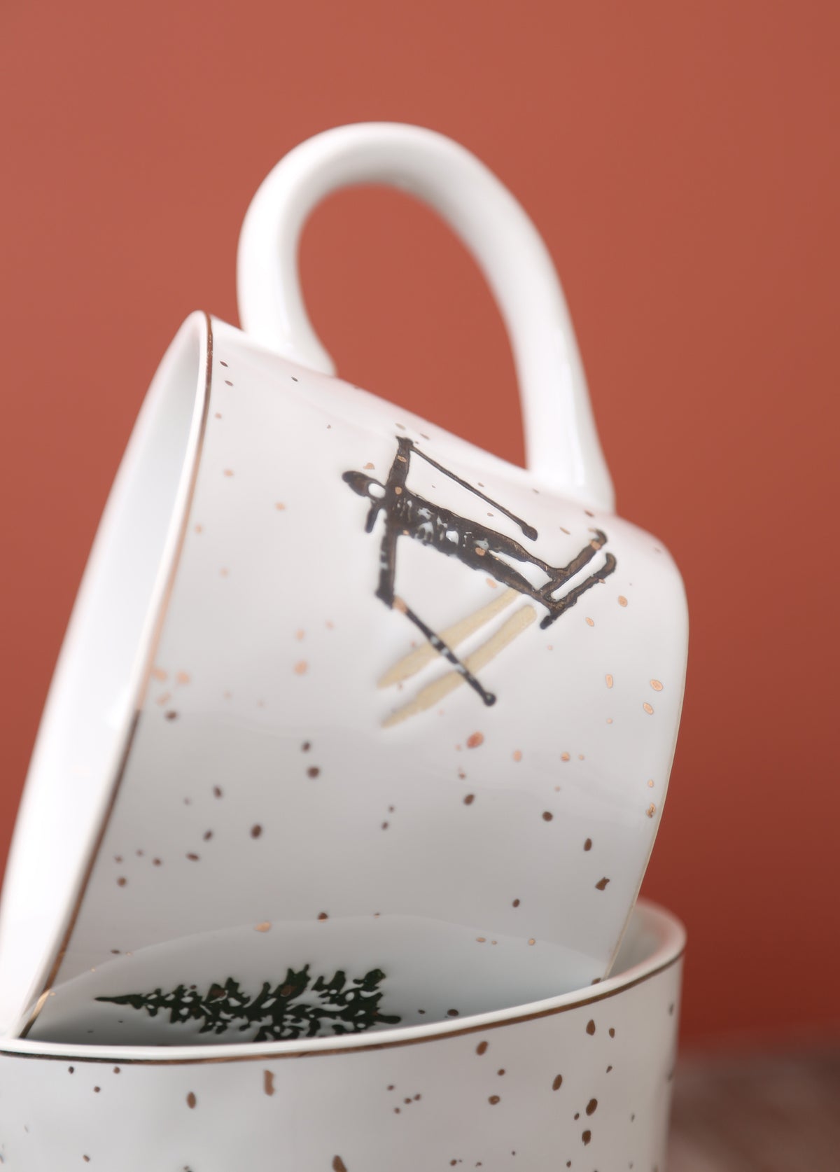 Skiing Motif Stoneware Mug - Set of 2