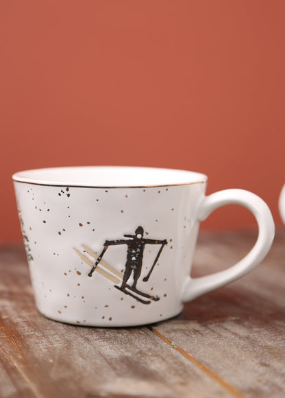 Skiing Motif Stoneware Mug - Set of 2