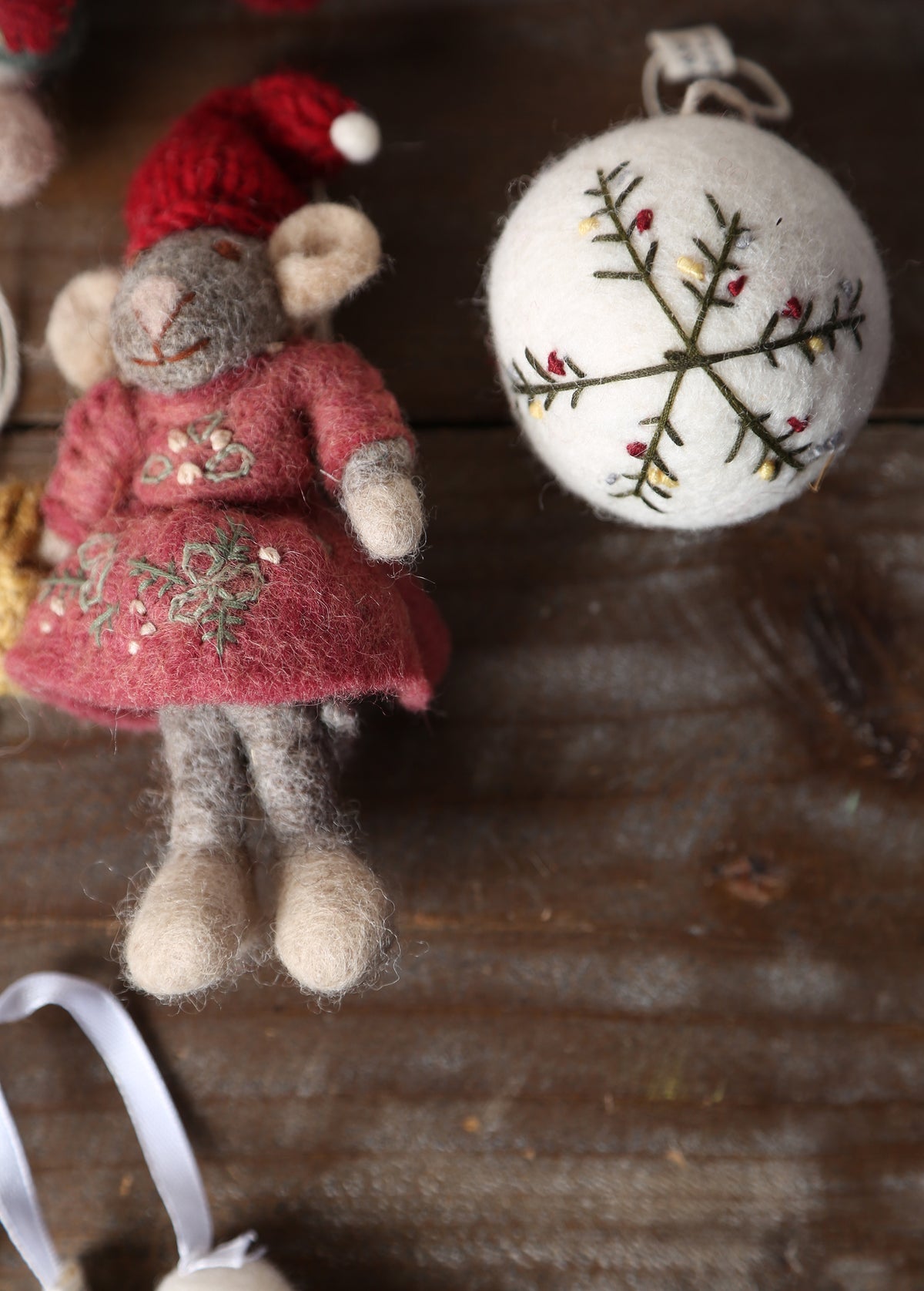Maggie &amp; Myrtle - Handcrafted Felt Mouse Hanging Decorations