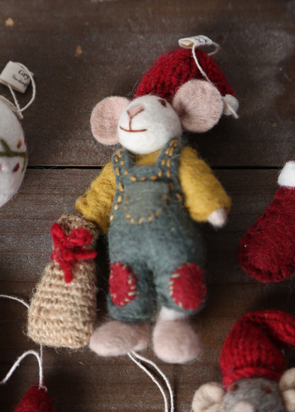 Wilf &amp; Winnie - Handcrafted Felt Mouse Hanging Decorations