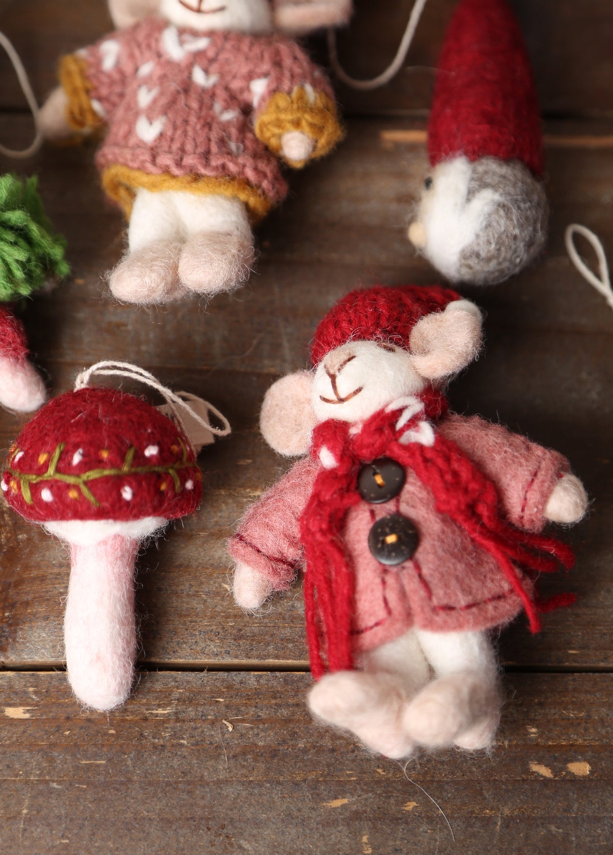 Maggie &amp; Myrtle - Handcrafted Felt Mouse Hanging Decorations