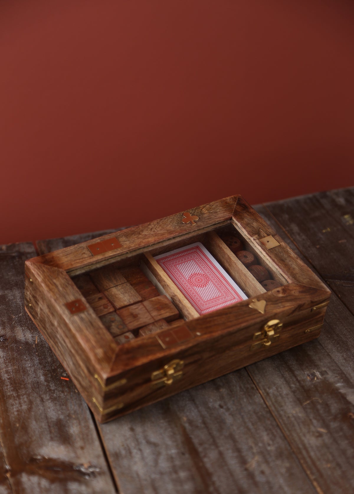 Brass &amp; Mango Wood Games Set In Box