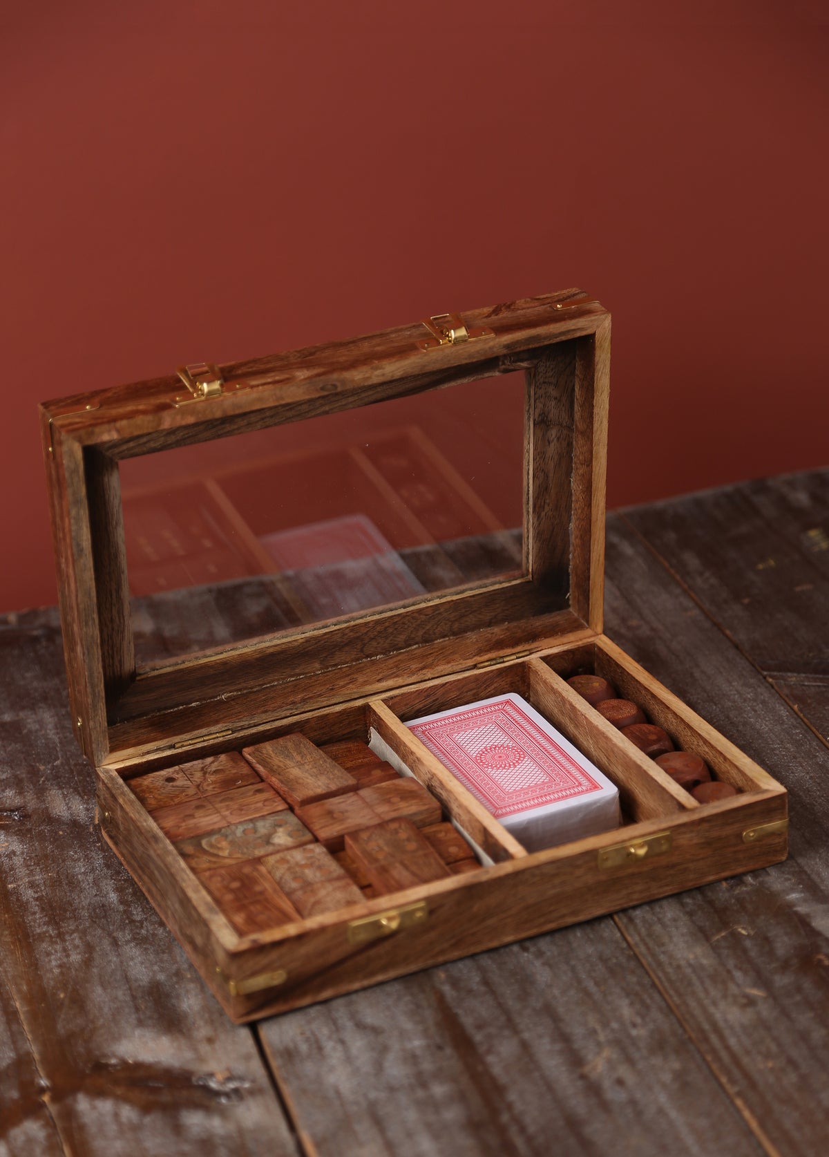 Brass &amp; Mango Wood Games Set In Box