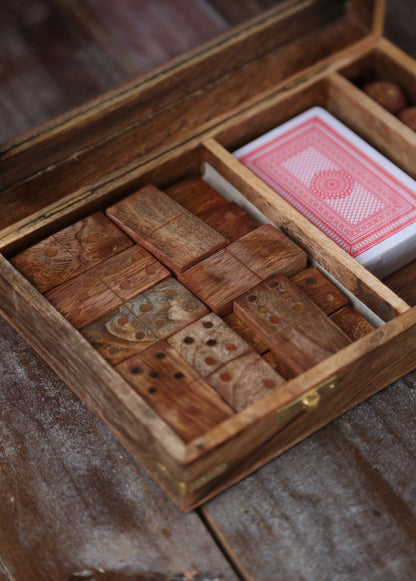 Brass &amp; Mango Wood Games Set In Box