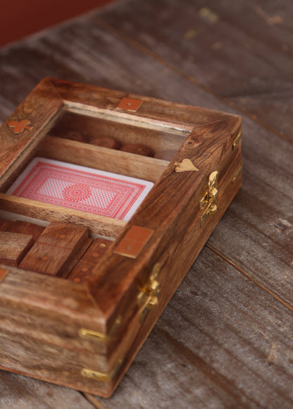 Brass &amp; Mango Wood Games Set In Box