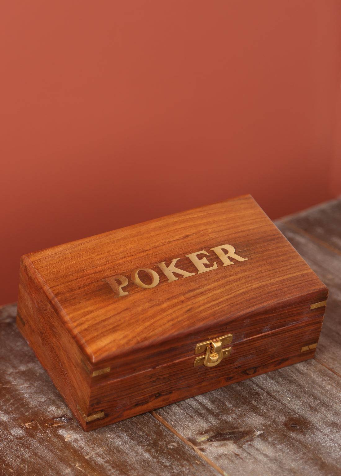 Wooden, Brass Poker Set – Classic Card Game
