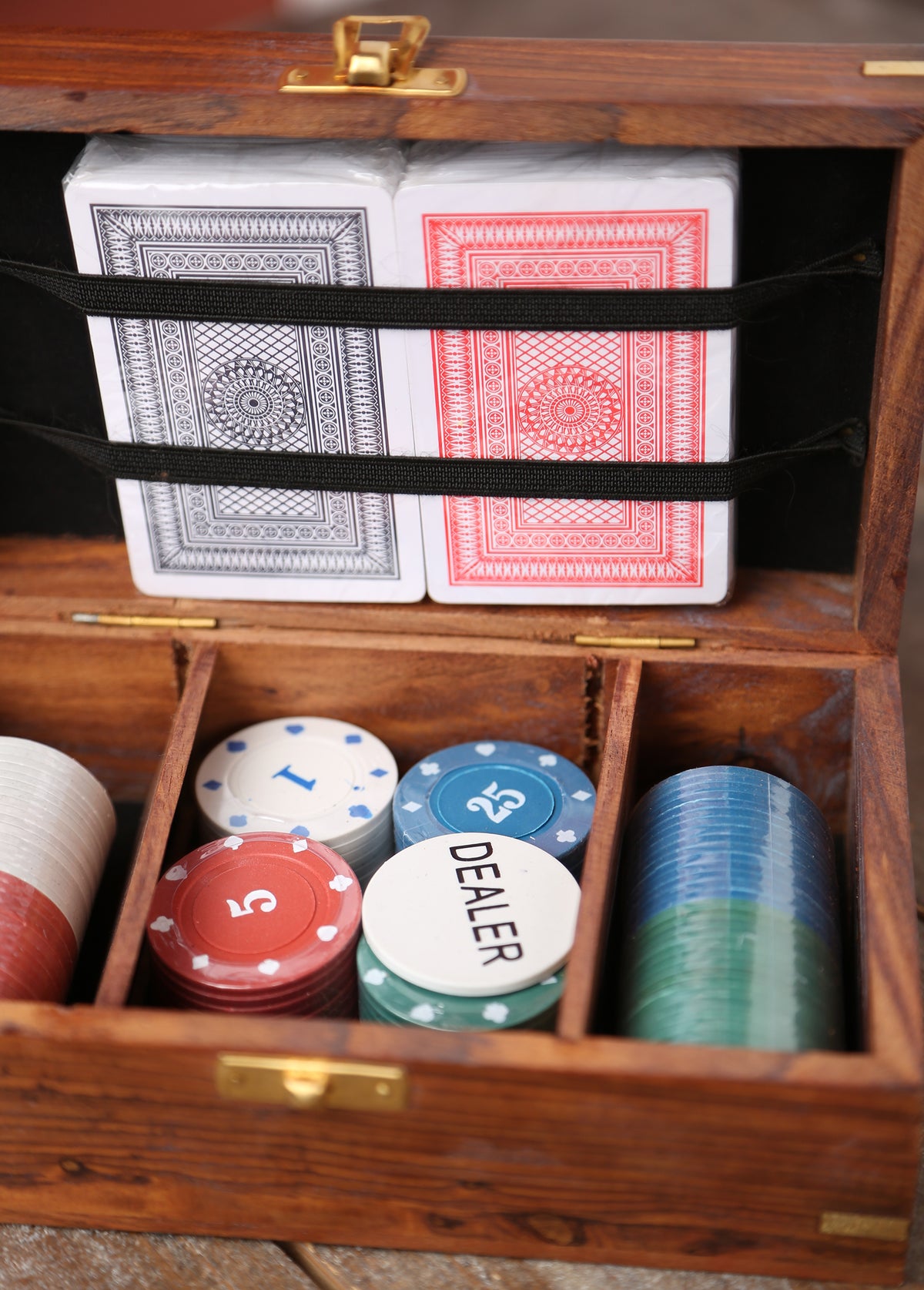 Wooden, Brass Poker Set – Classic Card Game