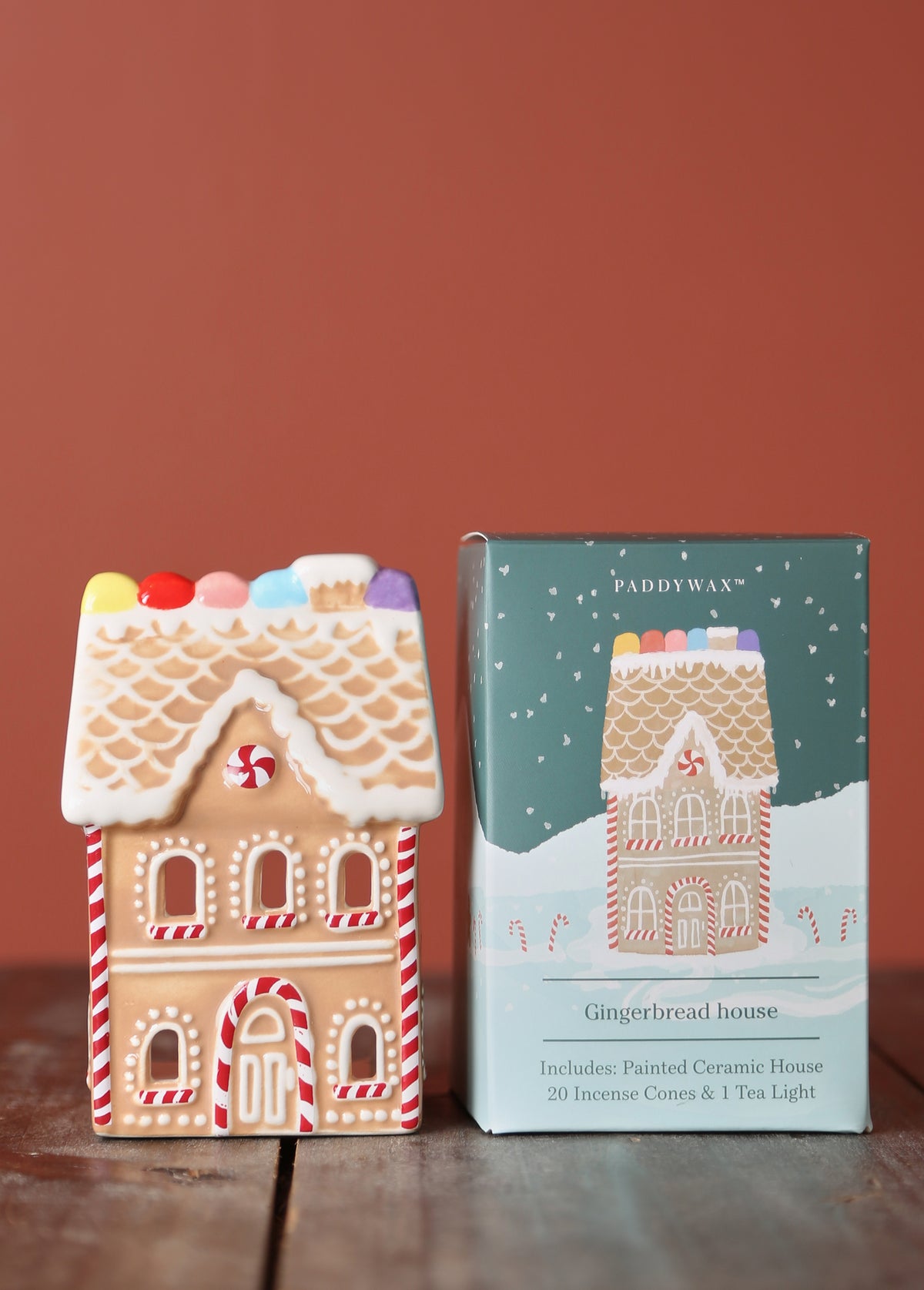 Ceramic Gingerbread House with 20 Incense Cones &amp; 1 Tea Light