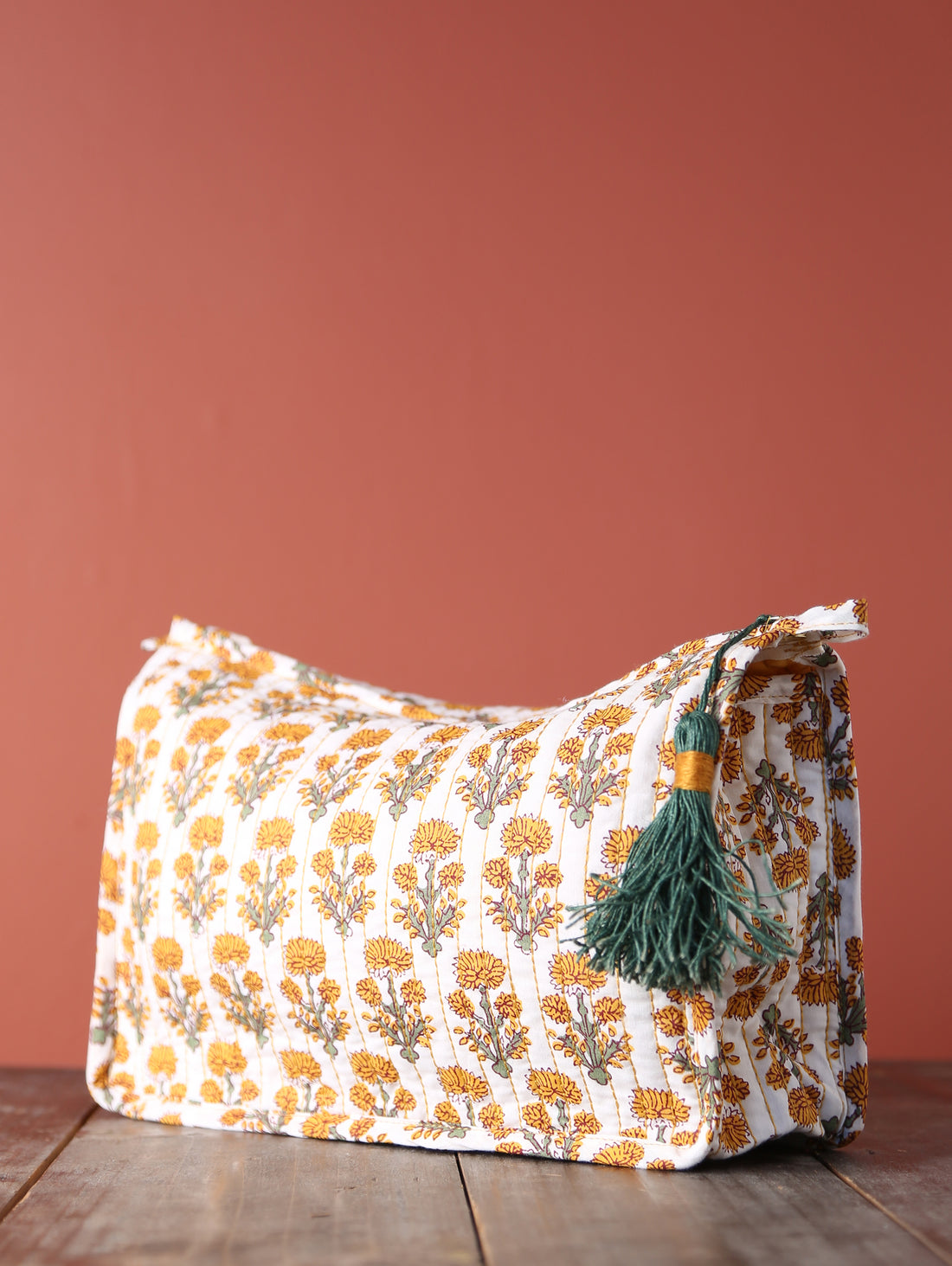 Paisley Quilted Cotton Washbag - Terracotta, Green