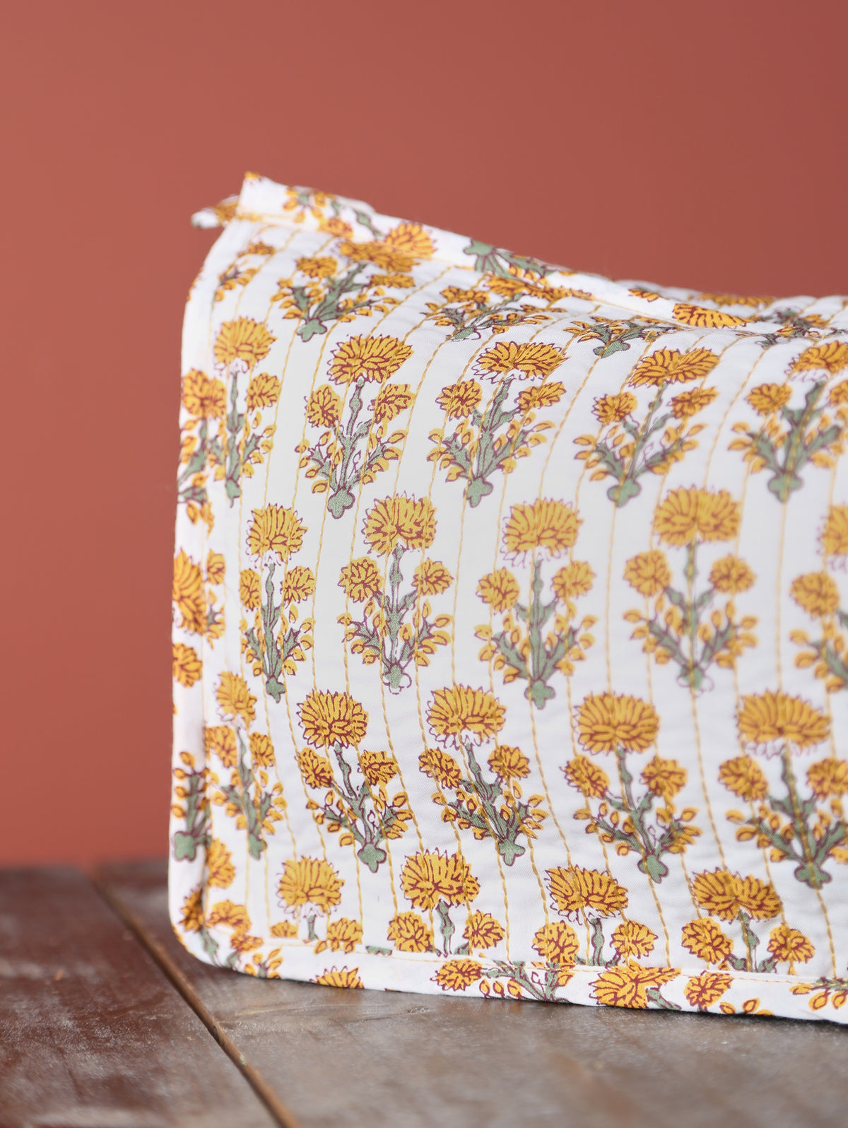 Paisley Quilted Cotton Washbag - Terracotta, Green