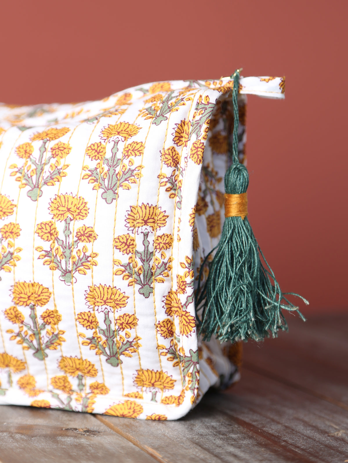 Paisley Quilted Cotton Washbag - Terracotta, Green