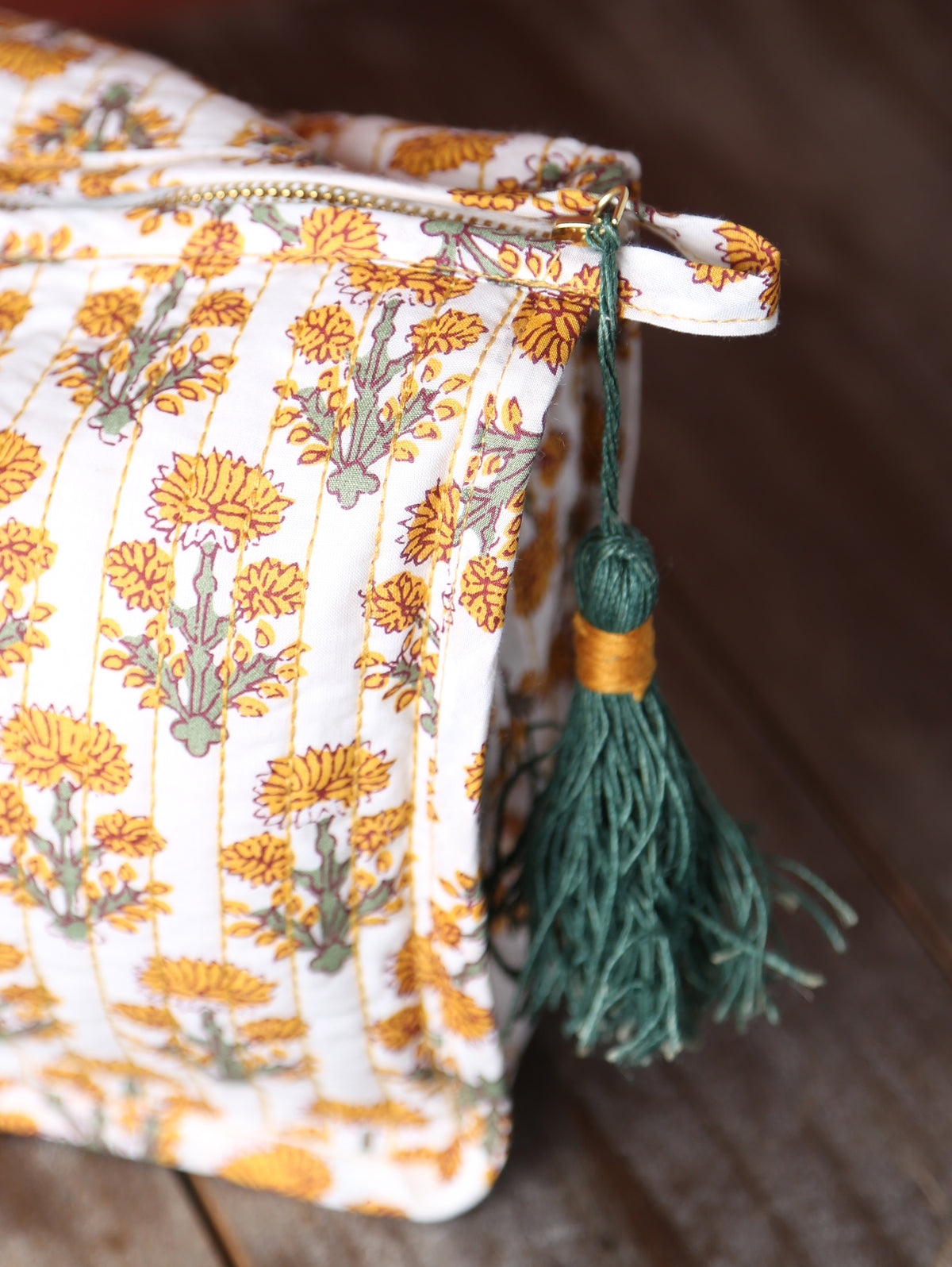 Paisley Quilted Cotton Washbag - Terracotta, Green