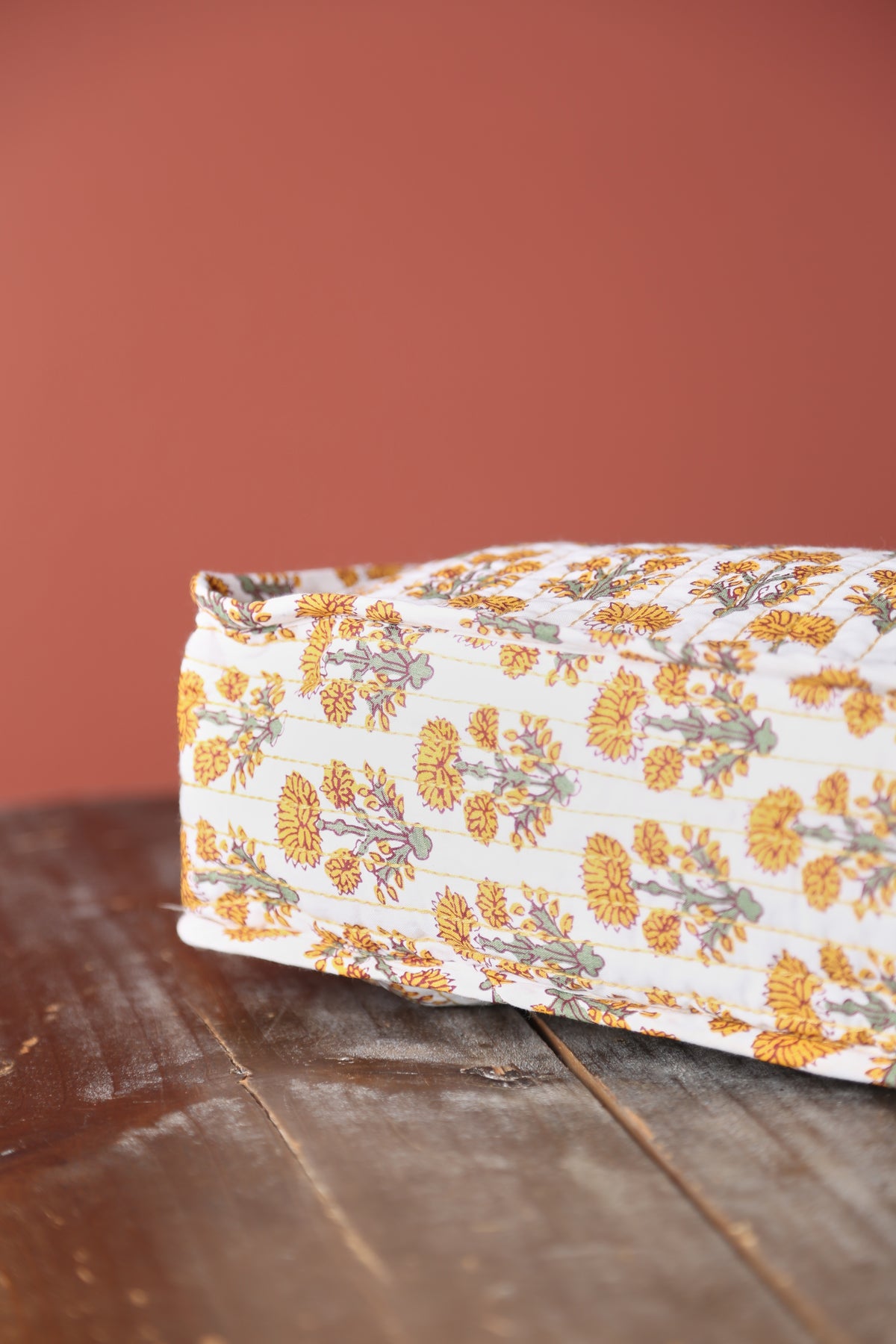 Paisley Quilted Cotton Washbag - Terracotta, Green