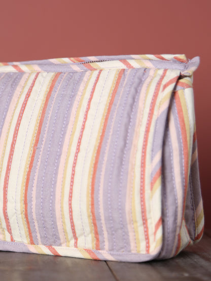 Striped Quilted Cotton Small Washbag - Lilac, Cream