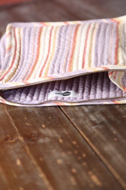 Striped Quilted Cotton Small Washbag - Lilac, Cream