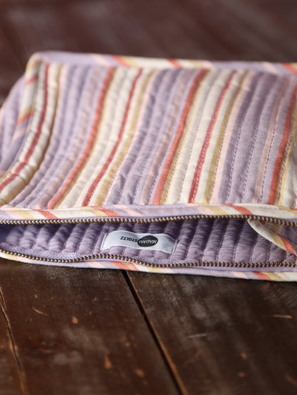 Striped Quilted Cotton Small Washbag - Lilac, Cream