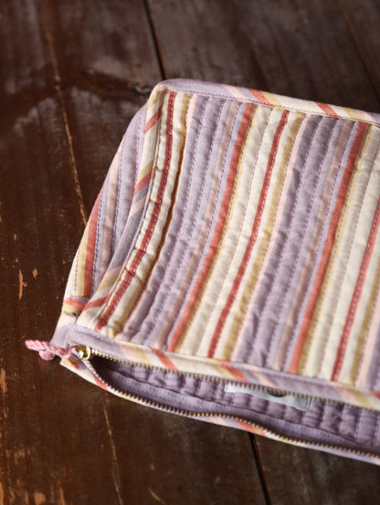 Striped Quilted Cotton Small Washbag - Lilac, Cream