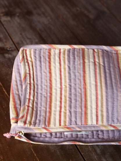 Striped Quilted Cotton Small Washbag - Lilac, Cream