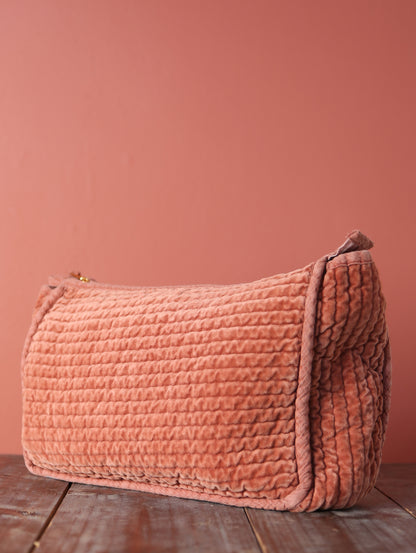 Velvet Quilted Cotton Washbag - Burgundy