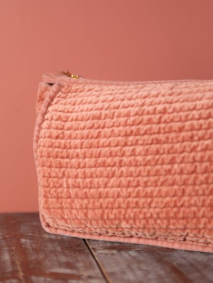 Velvet Quilted Cotton Washbag - Burgundy