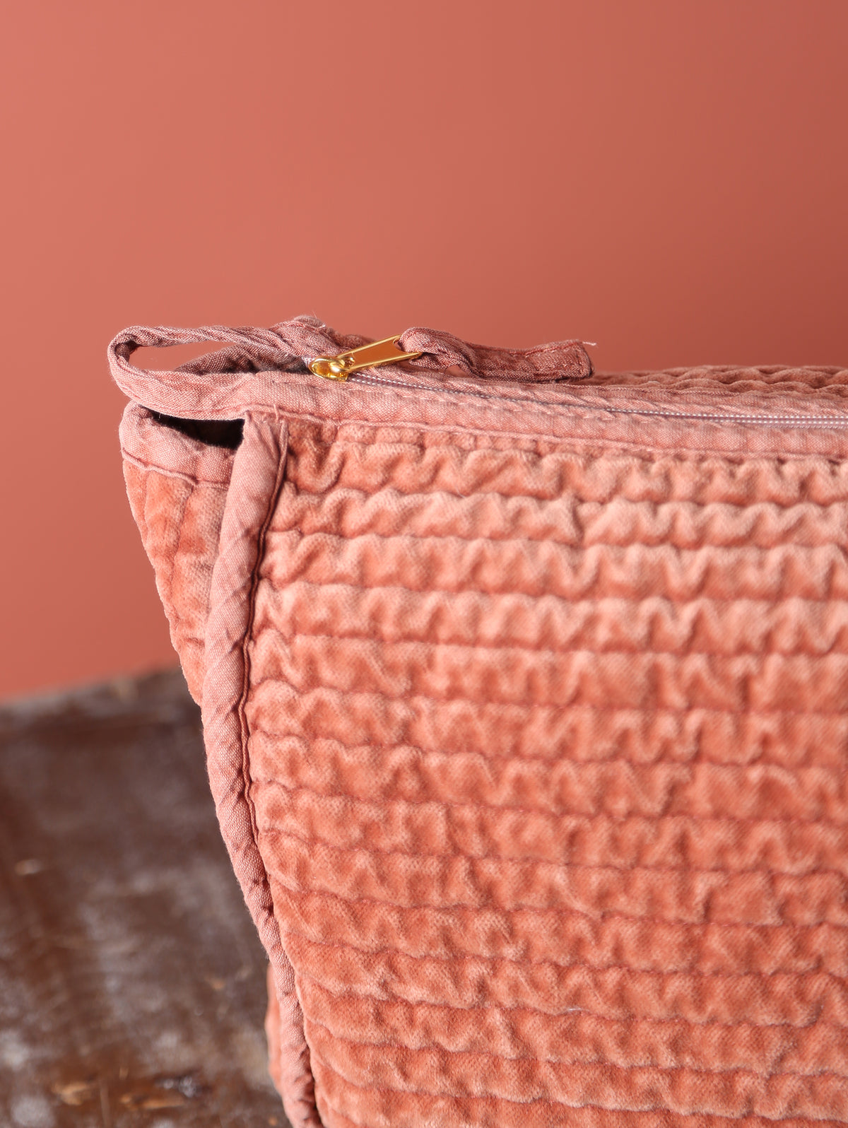 Velvet Quilted Cotton Washbag - Burgundy