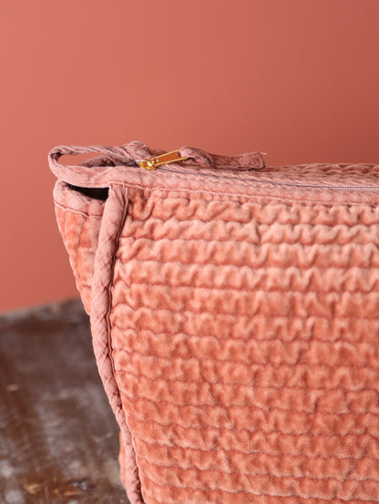 Velvet Quilted Cotton Washbag - Burgundy