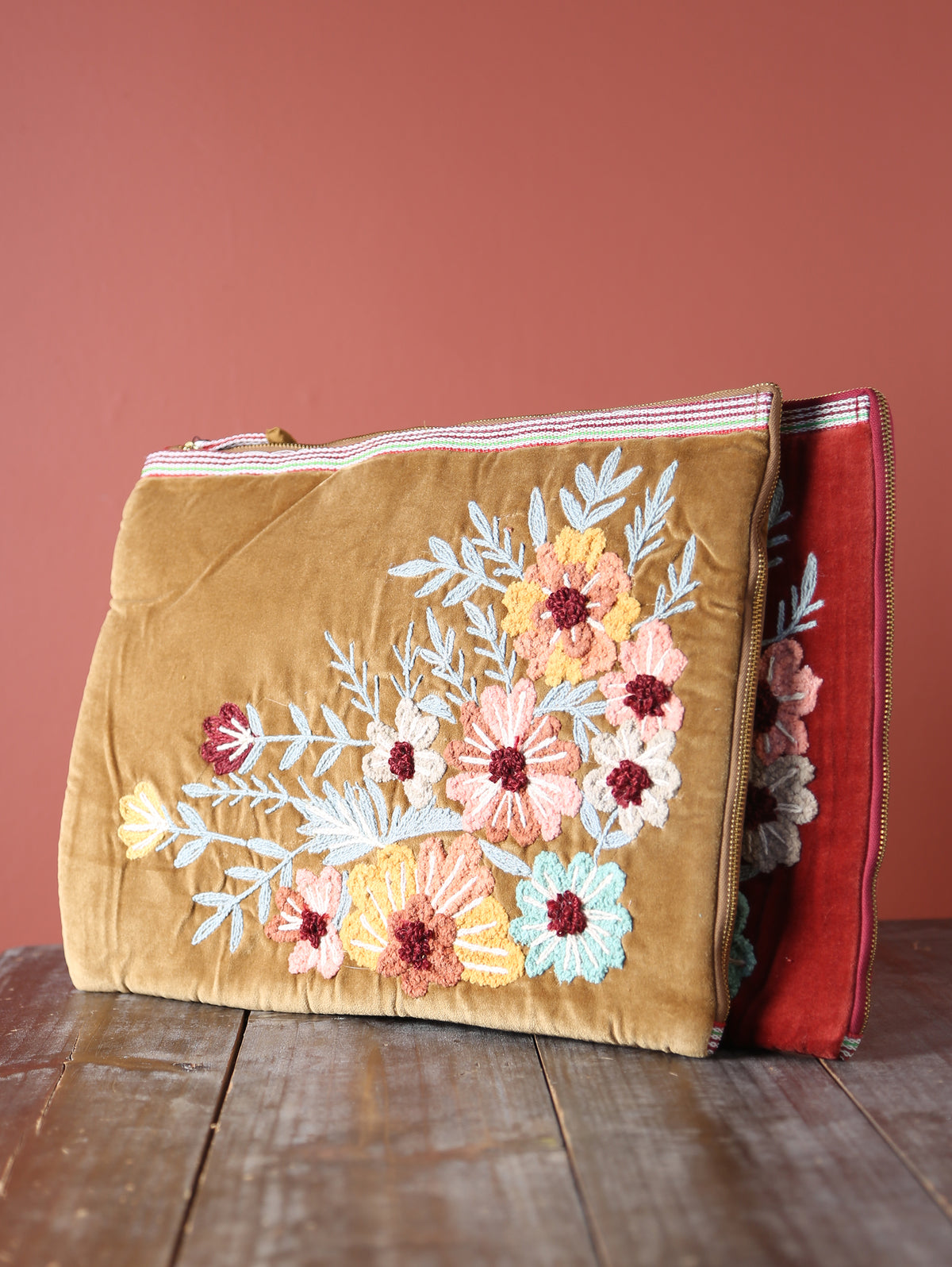 Embroidered Velvet Laptop Sleeve - 2 Colours Available