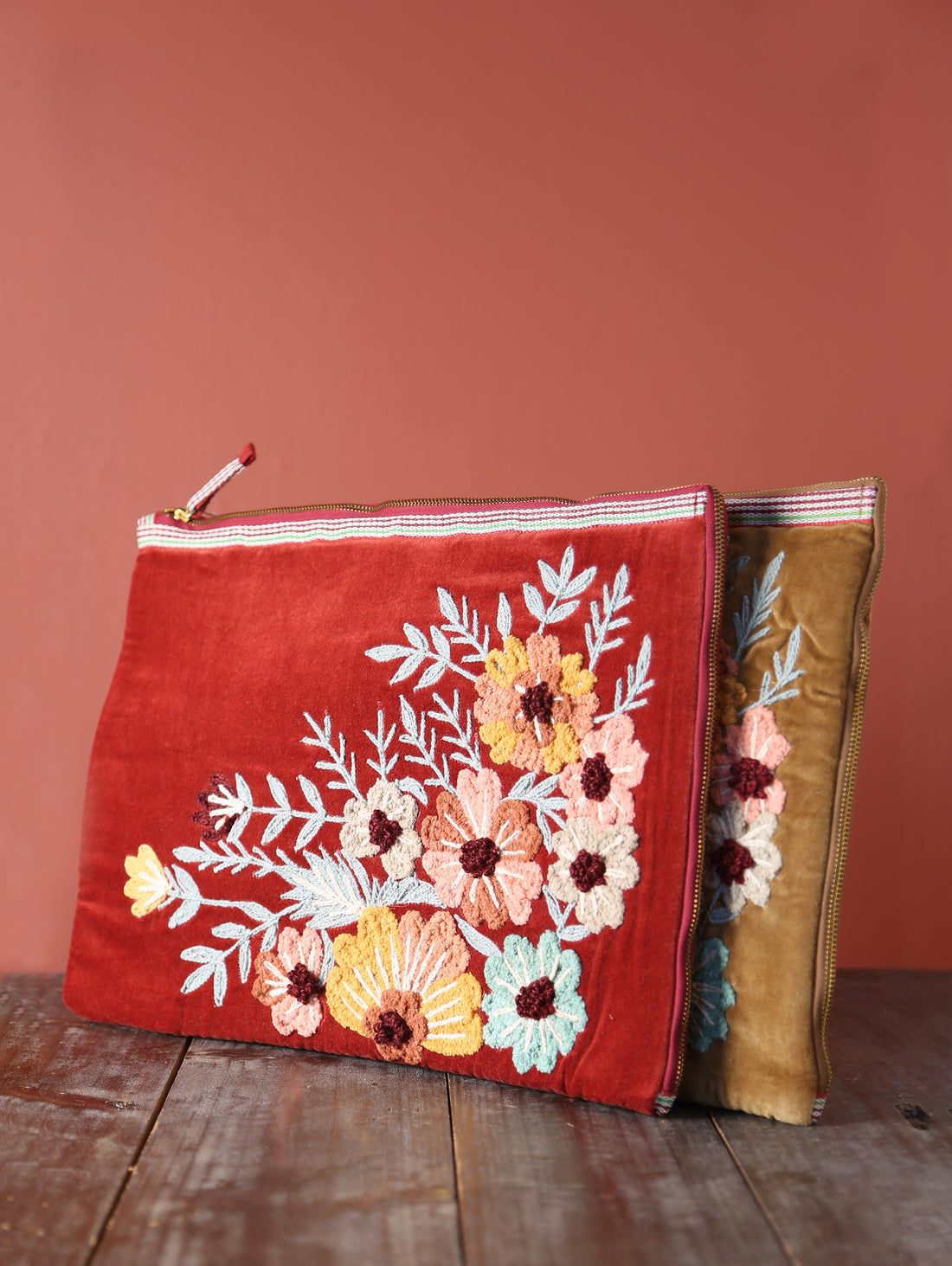 Embroidered Velvet Laptop Sleeve - 2 Colours Available