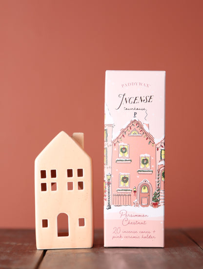 Ceramic Village Incense Holder - Pink Townhouse - Persimmon Chestnut