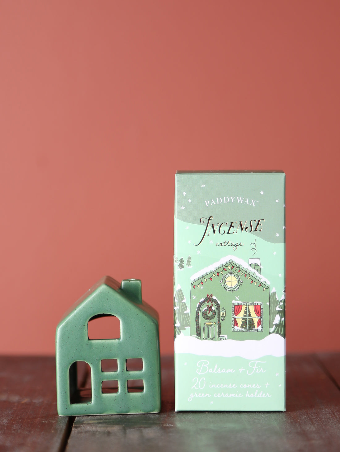 Ceramic Village Incense Holder - Green Cottage - Balsam &amp; Fir