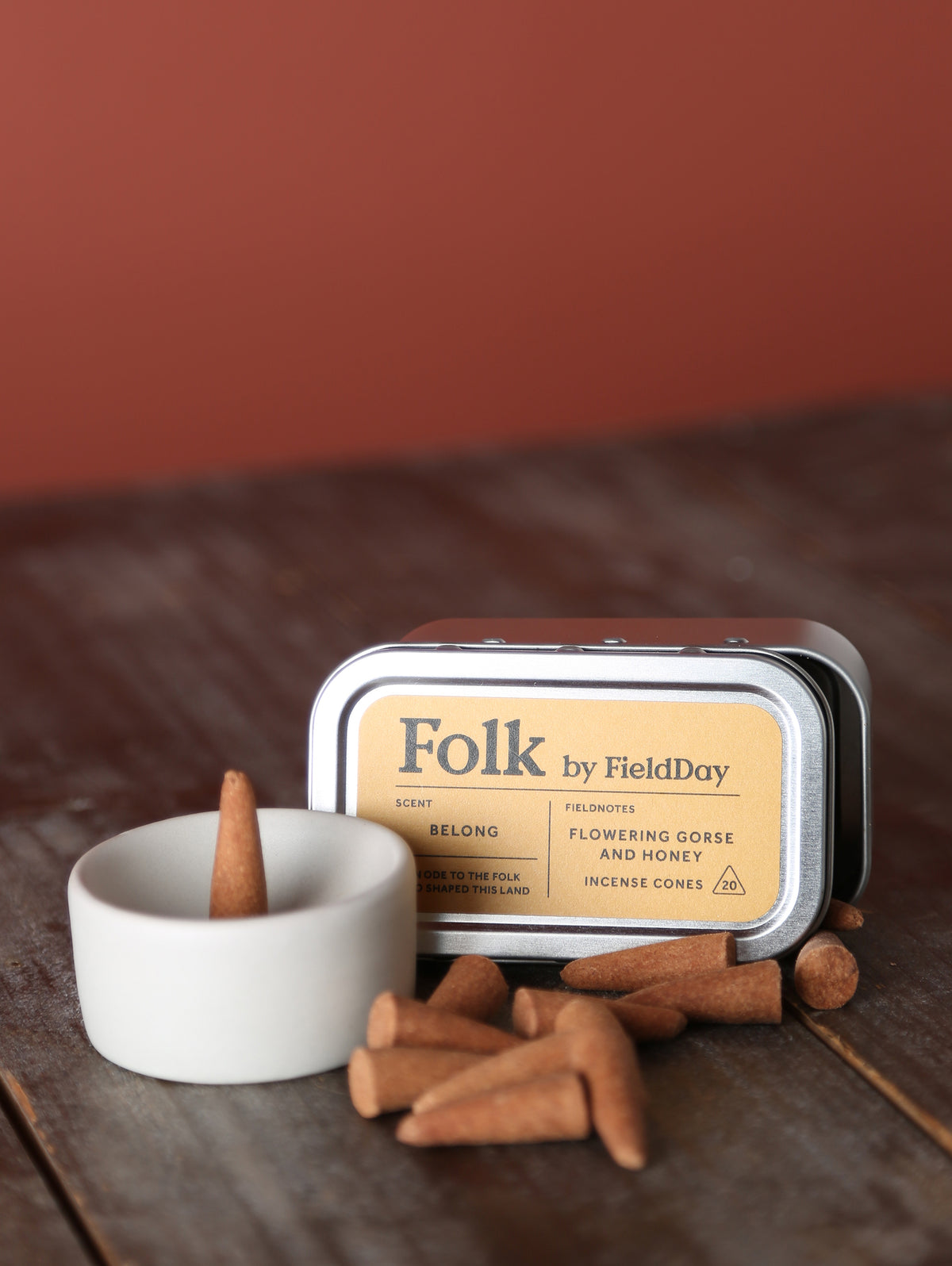 Tin of Incense Cones &amp; Incense Burner - Belong, Folk