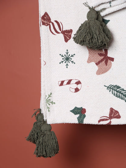Festive Throw - Patterned - Recycled Cotton - Sweets, Toadstools