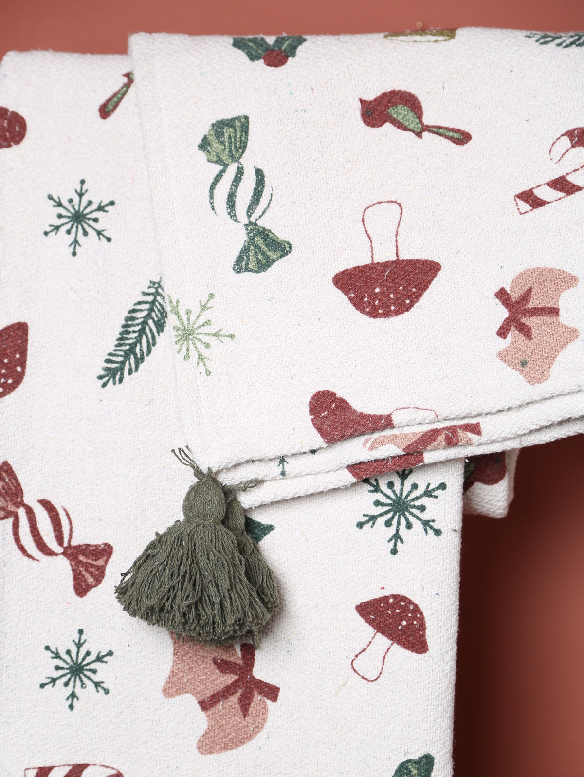 Festive Throw - Patterned - Recycled Cotton - Sweets, Toadstools