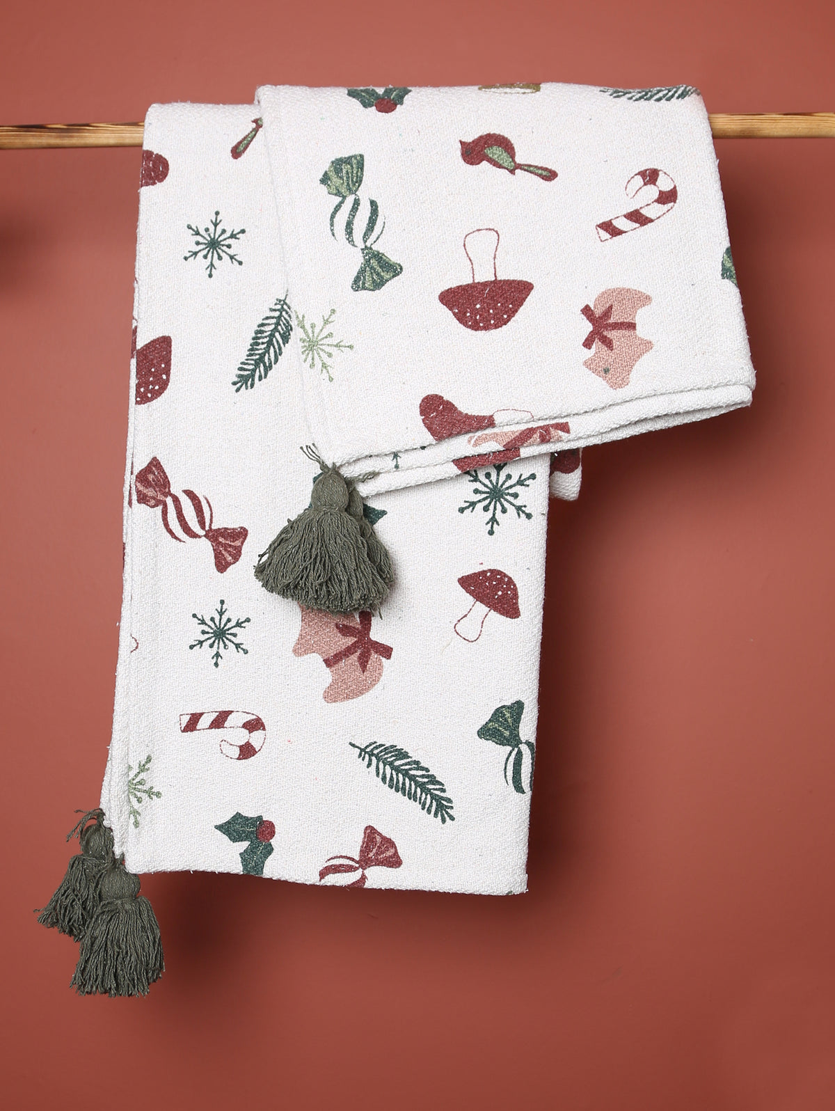 Festive Throw - Patterned - Recycled Cotton - Sweets, Toadstools