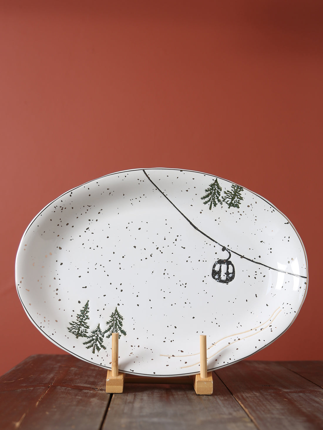 Snowy Ski Lift Platter
