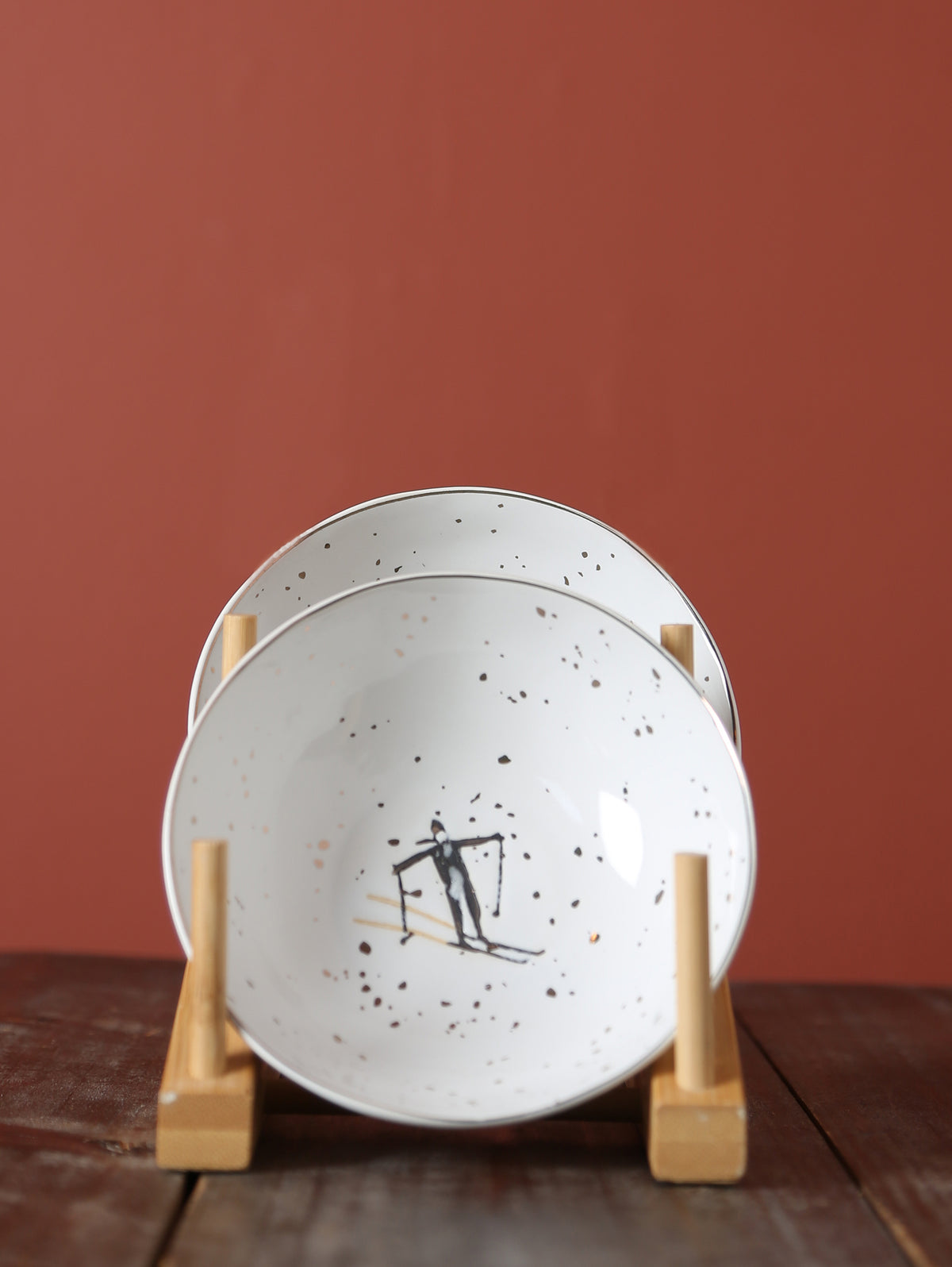 Snowy Skiing Bowls - Set Of 2