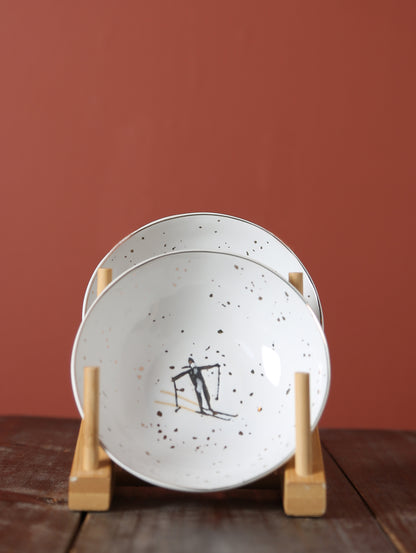 Snowy Skiing Bowls - Set Of 2
