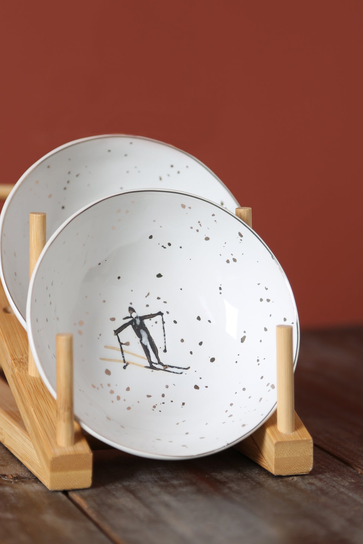Snowy Skiing Bowls - Set Of 2
