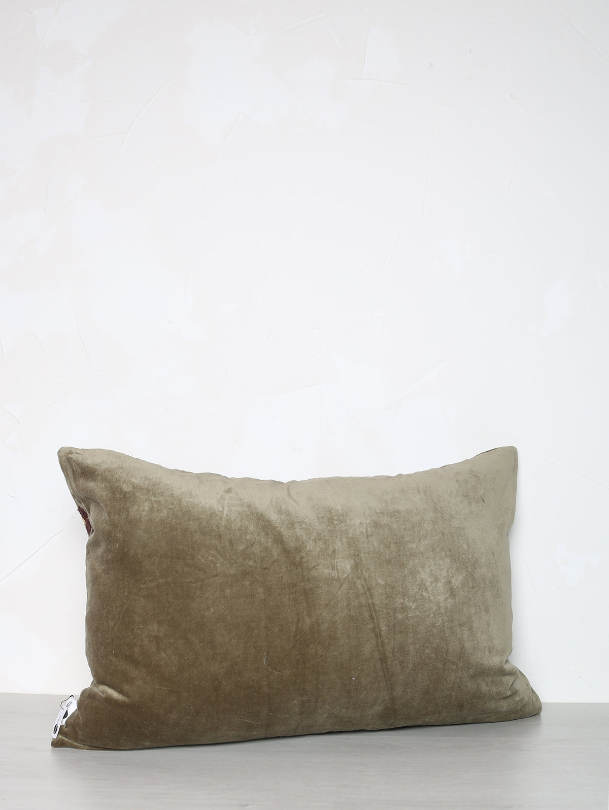 Embroidered Floral Velvet Cushion - Dark Olive, Multi